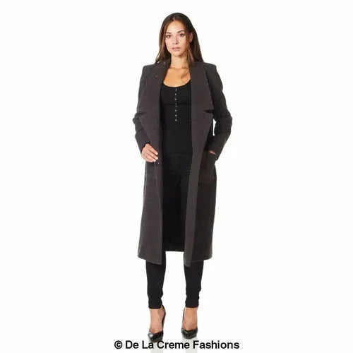 Women’s Faux Wool Wrap Coat - UK 10/EU 38/US 6 / Grey -