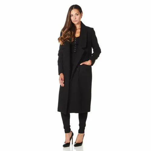 Women’s Faux Wool Wrap Coat - UK 8/EU 36/US 4 / Black -