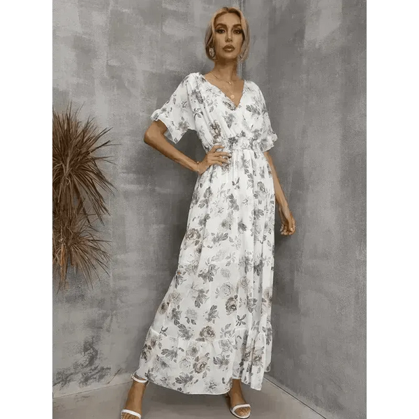 Women's Floral Print Puff Sleeve Maxi Dress - Epic Fashion UKAllDressWomen