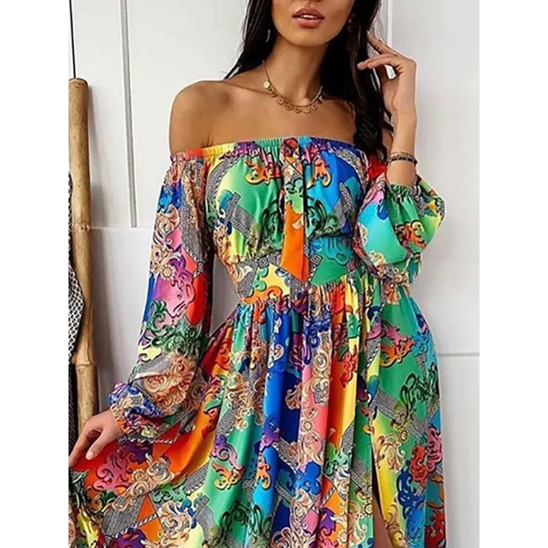 Women’s Floral Print The Shoulder Long Sleeve Maxi Dress