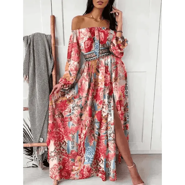 Women's Floral Print The Shoulder Long Sleeve Maxi Dress - Epic Fashion UKAllDressWomen