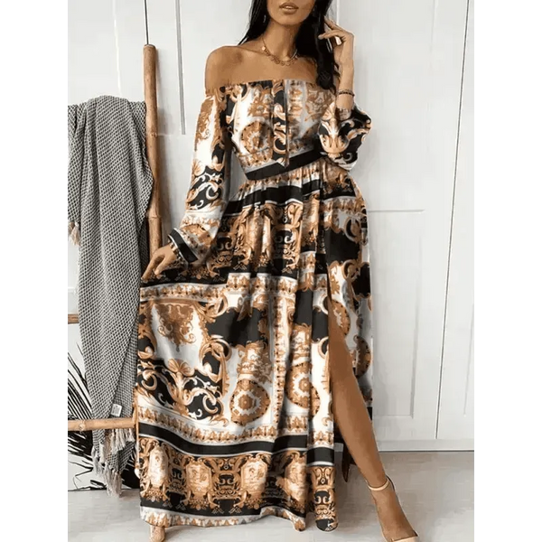 Women's Floral Print The Shoulder Long Sleeve Maxi Dress - Epic Fashion UKAllDressWomen