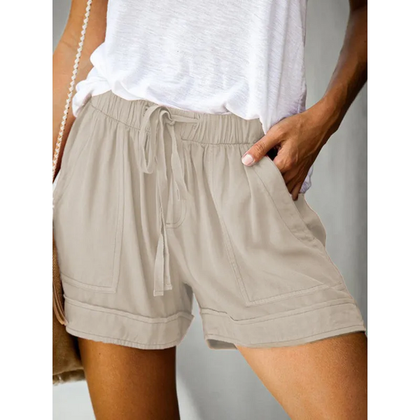 Women’s High Waist Lace Up Loose Straight Shorts - Khaki / S