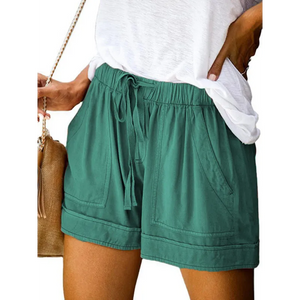 Women’s High Waist Lace Up Loose Straight Shorts - Spearmint