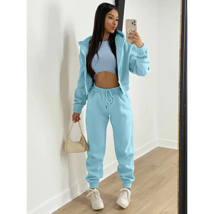 Women’s Knitted Casual Sports Fleece Hooded Three-piece Suit