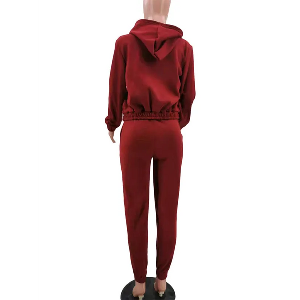 Women’s Knitted Casual Sports Fleece Hooded Three-piece Suit