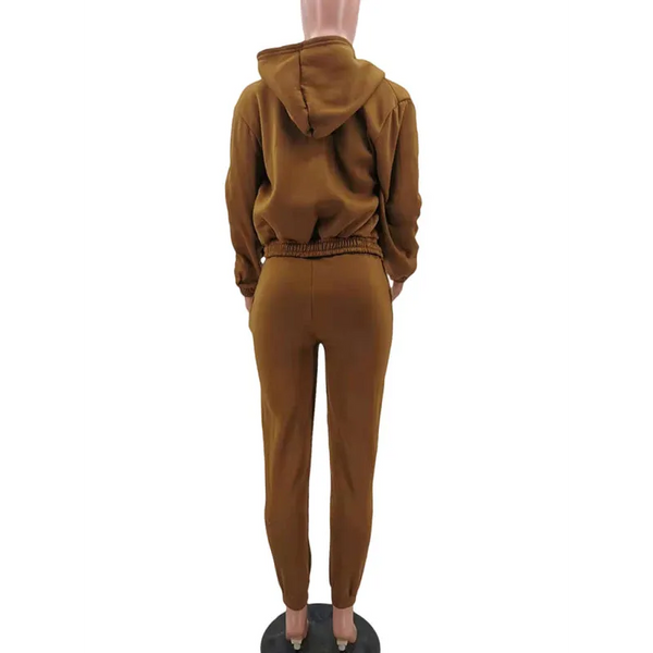 Women’s Knitted Casual Sports Fleece Hooded Three-piece Suit