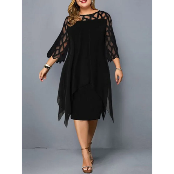 Women’s Lace Stitching Three-quarter Sleeve Irregular Hem