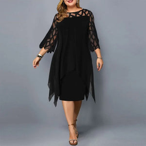 Women’s Lace Stitching Three-quarter Sleeve Irregular Hem