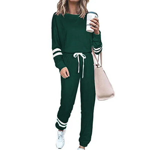 Women’s Loose Solid Color Long Sleeve Casual Suit - Green /