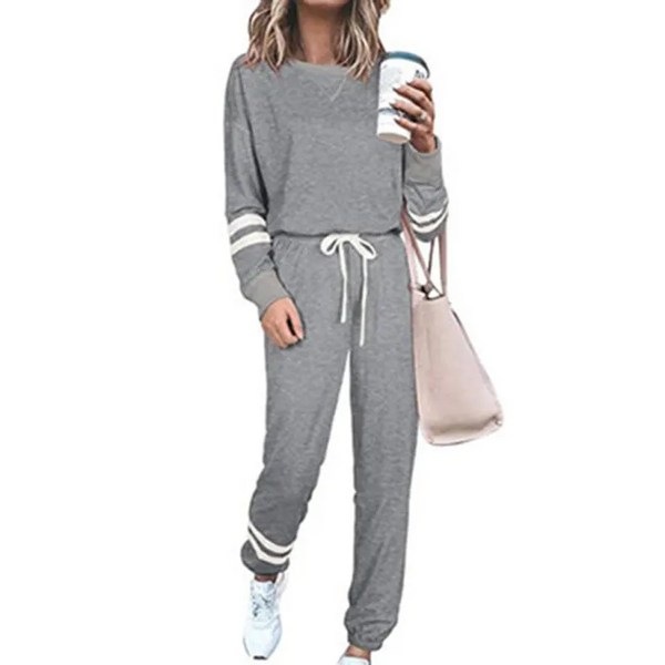 Women’s Loose Solid Color Long Sleeve Casual Suit - Grey / S