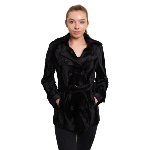 Women’s Luxury Black Ponyskin Double Breasted Short Coat -