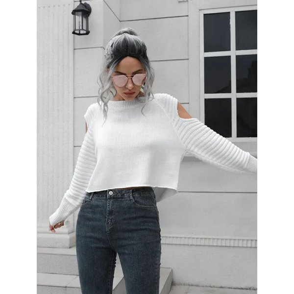 Women’s off shoulder short loose long sleeved sweater -