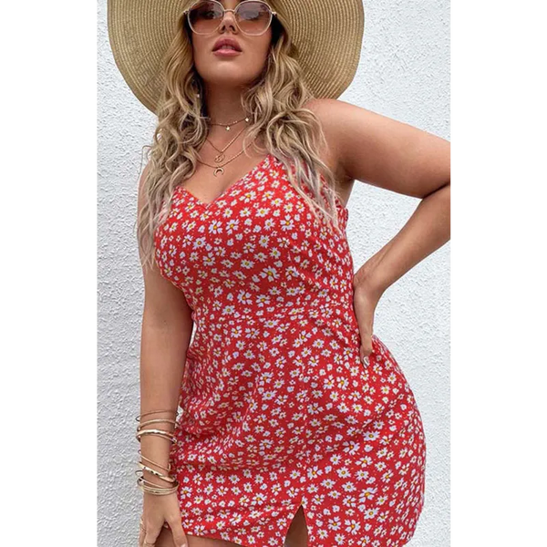 Women’s Plus Size Floral Slit Sling Short Dress