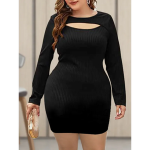 Women’s Plus Size Solid Color Cutout At Front Chest Ribbed