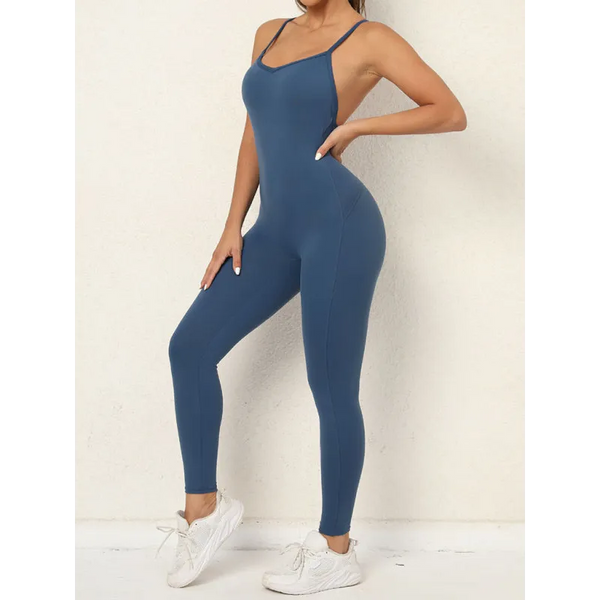 Women’s sexy backless yoga fitness jumpsuit - Blue / S -