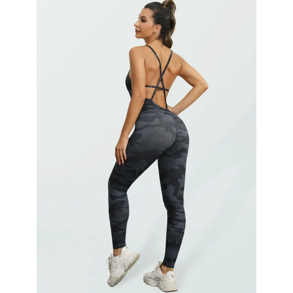 Women’s sexy backless yoga fitness jumpsuit - Dark Gray / S