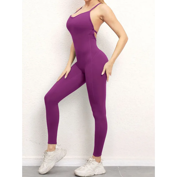 Women’s sexy backless yoga fitness jumpsuit - Purple / S -