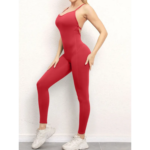 Women’s sexy backless yoga fitness jumpsuit - Red / S -