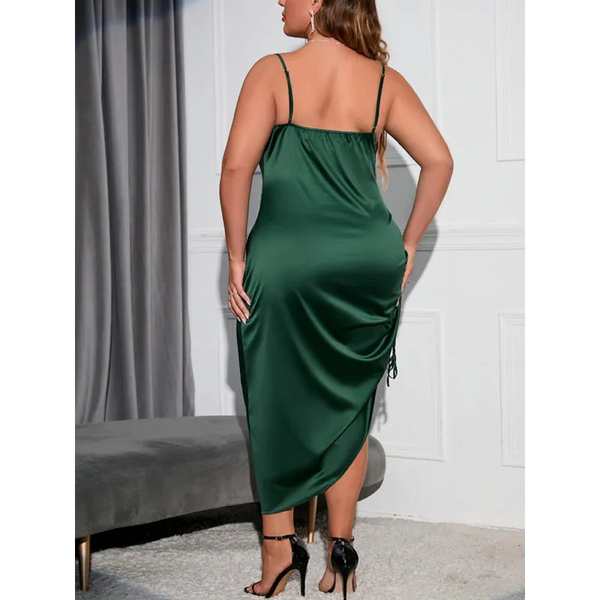 Women’s Sexy Satin Pile Neck Pleated Backless Dress