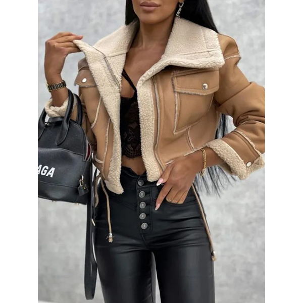 Women’s short zipper jacket top - Khaki / S - Coats &