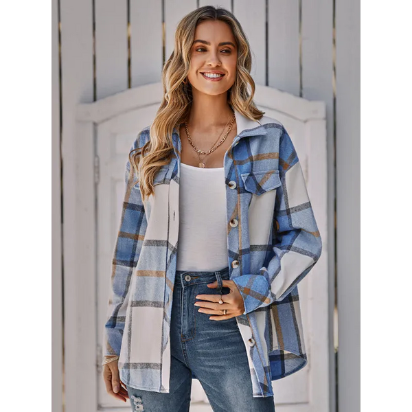 Women’s single breasted casual plaid belt jacket - Jacket