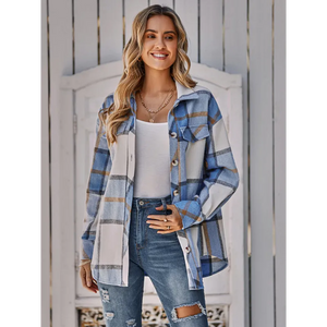 Women’s single breasted casual plaid belt jacket - Blue / S