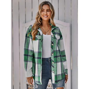 Women’s single breasted casual plaid belt jacket - Green / S