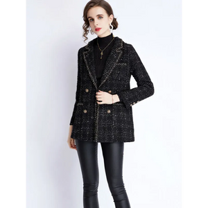 Women’s small fragrant wind long sleeve tweed tartan jacket