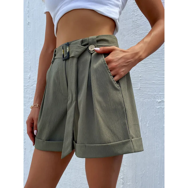 Women’s Solid Color Belted High Waist Shorts