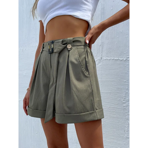 Women’s Solid Color Belted High Waist Shorts