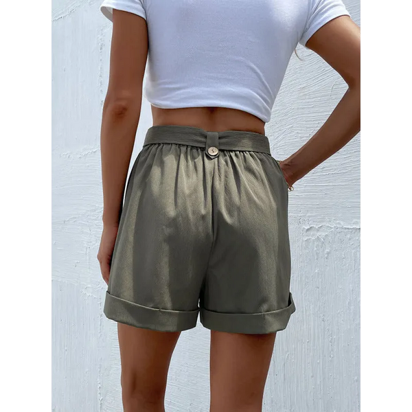 Women’s Solid Color Belted High Waist Shorts
