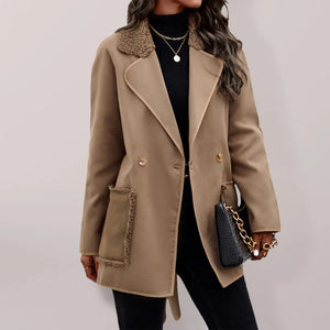 Women’s Solid Color Double Breasted Skater Wool Blend Coat