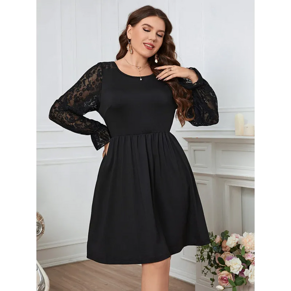 Women’s Solid Color Lace Elegant Plus Size Dress