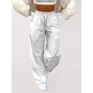 Women’s Solid Color Multi-pocket Waist Tie Cargo Pants -