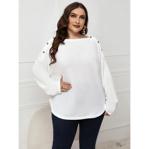 Women’s Solid Color Off Neck Plus Size Long Sleeve Top