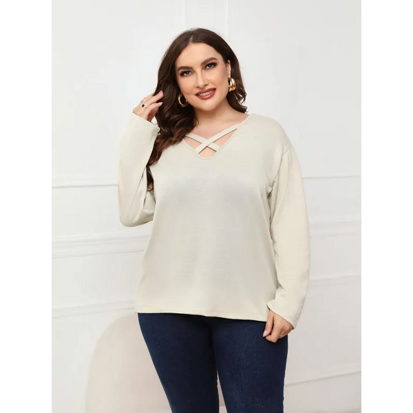 Women’s Solid Color Off Neck Plus Size Long Sleeve Top