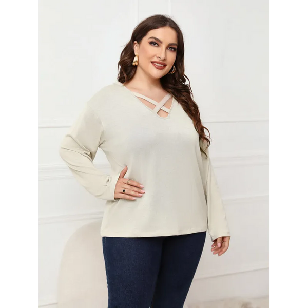 Women’s Solid Color Off Neck Plus Size Long Sleeve Top