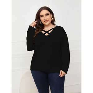 Women’s Solid Color Off Neck Plus Size Long Sleeve Top -