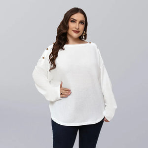 Women’s Solid Color Off Neck Plus Size Long Sleeve Top -