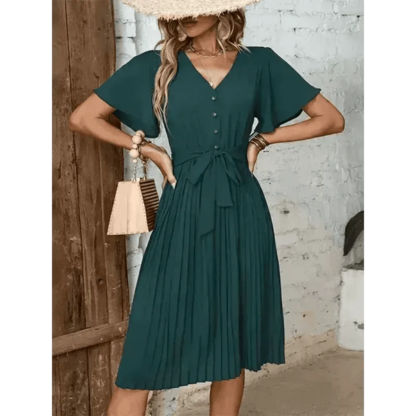 Women's Solid Color Pleated French Elegant Dress - Epic Fashion UKAllDressWomen