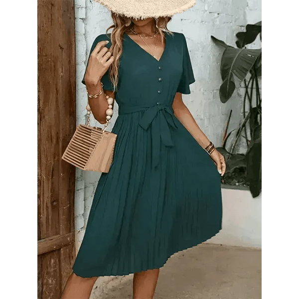 Women's Solid Color Pleated French Elegant Dress - Epic Fashion UKAllDressWomen
