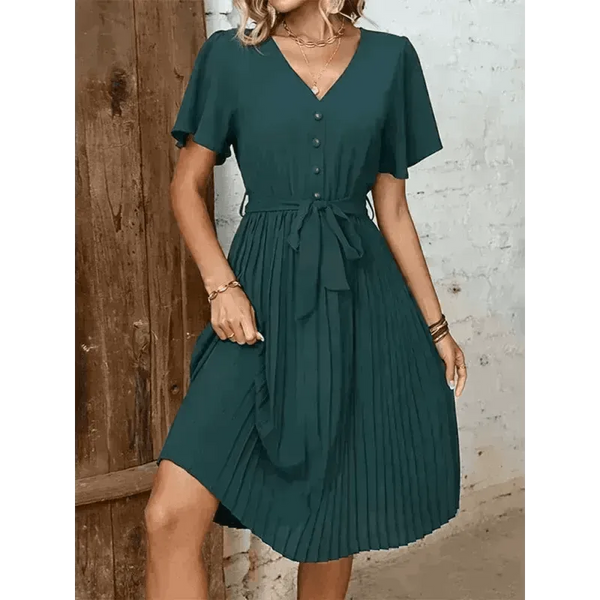 Women's Solid Color Pleated French Elegant Dress - Epic Fashion UKAllDressWomen