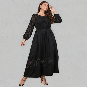 Women’s Solid Color Plus Size Lace Puff Sleeve Flared Skirt