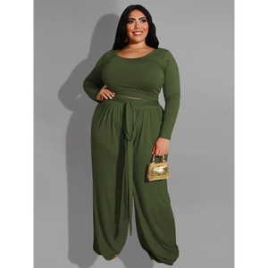 Women’s Solid Color Plus Size Lounge Set 2 Piece - Green /