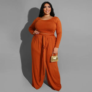 Women’s Solid Color Plus Size Lounge Set 2 Piece - Orange /