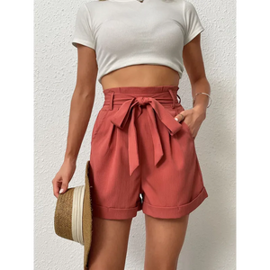 Women’s Solid Color Tie Waist Knit Shorts