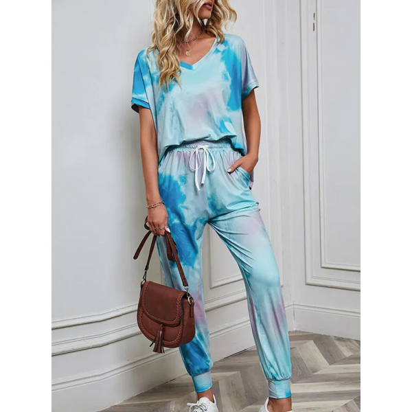 Women’s Tie-dyed Two-piece Pajamas - Outfit Sets