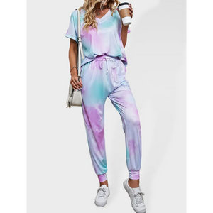 Women’s Tie-dyed Two-piece Pajamas - Pink / S - Outfit Sets