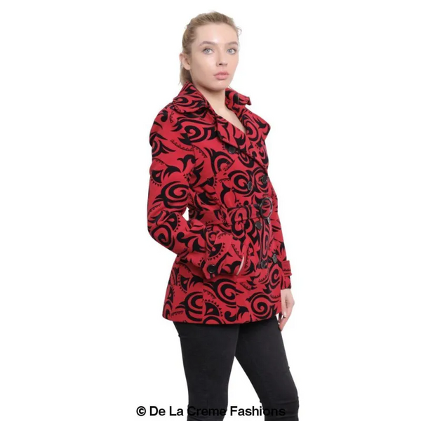 Womens Tribal Print Double Breasted Short Coat - Coats &